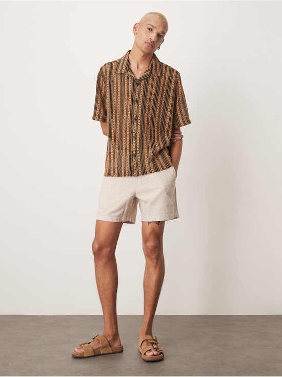 ASOS Other - ASOS DESIGN boxy deep revere crochet shirt in brown stripe